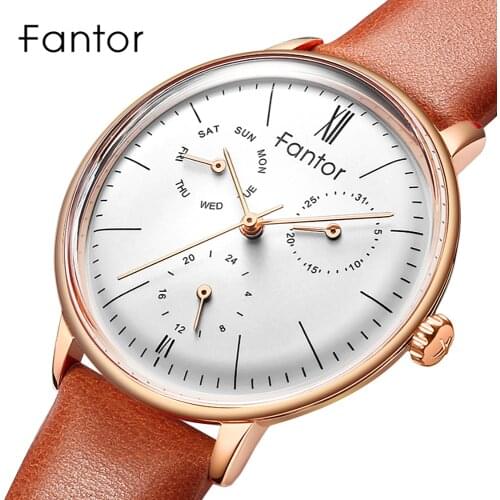 Fantor Luxury Top Brand Women Watch Ladies Quartz Chronograph Elegeant Woman Genuine Leather Watches Female Dress Wristwatch
