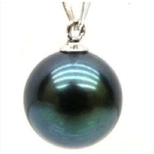 15-16 mm Black tahitian Shell pearl pendant new white gold necklace 17-18"