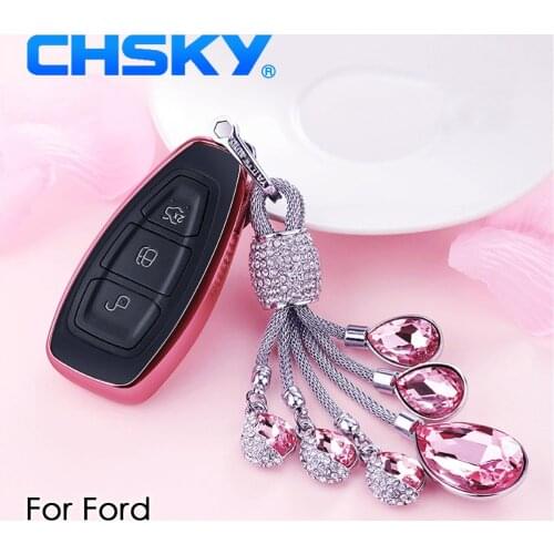 CHSKY Car Styling TPU Car Key Case Shell Crystal Chain For Ford C-MAX Focus RS ST Fiesta Hatch Auto Key Car Covers Accessories