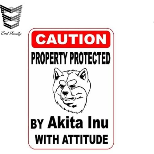 EARLFAMILY 13cm X 8.7cm Car Styling Property Protected By Akita Inu Dog with Attitude Sticker Vinyl Sign Waterproof Accessories