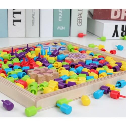 Montessori Mushroom Nail Puzzle Environmental Wood Toys Children Painting Enlightenment Imagination Training Educational Board