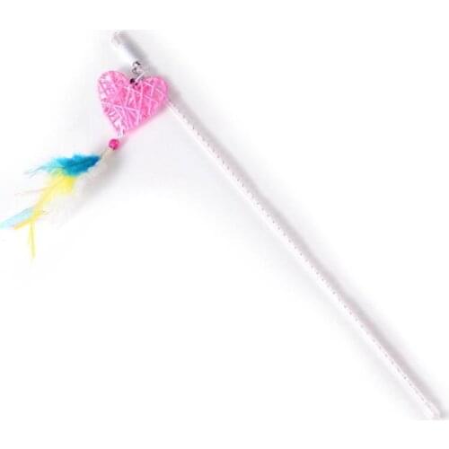 Kapmore 1pc Cat Feather Wand Interactive Heart Decor Plastic Funny Cat Bell Wand Kitten Teaser Toy Pet Supplies