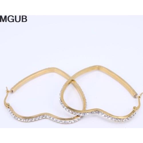 MGUB New 316L stainless steel 30-50mm popular gold color crystal 2 color selection female heart shaped jewelry gift LH326