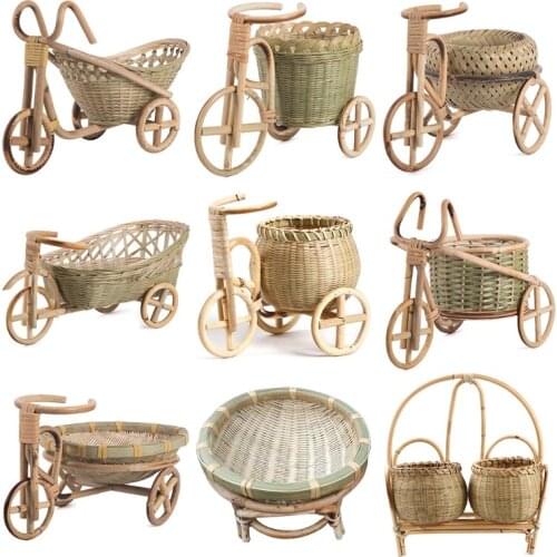 Mini Tricycle Rattan Woven Fruit Basket Bamboo Handmade Wicker Storage Basket