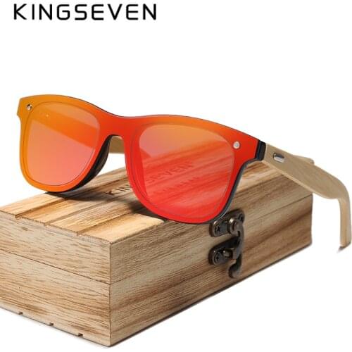 KINGSEVEN DESIGN 2019 Siamese lens Sunglasses Men Bamboo Women Brand Design Goggles Red Mirror Sun Glasses Shades