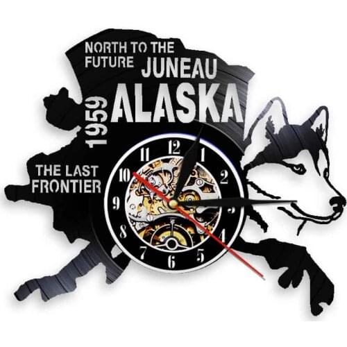 The Last Frontier United States Alaska Vinyl Record Wall Clock North To The Future USA History Artwork Retro Music Album Clock