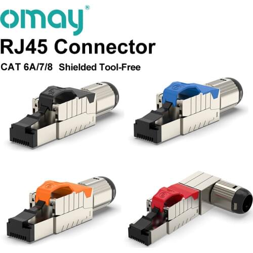 Cat6A Cat7 Cat8 Industrial Ethernet Connector RJ45 Shielded Field Plug Tool Free Easy Metal Die-Cast Termination Conector OMAY