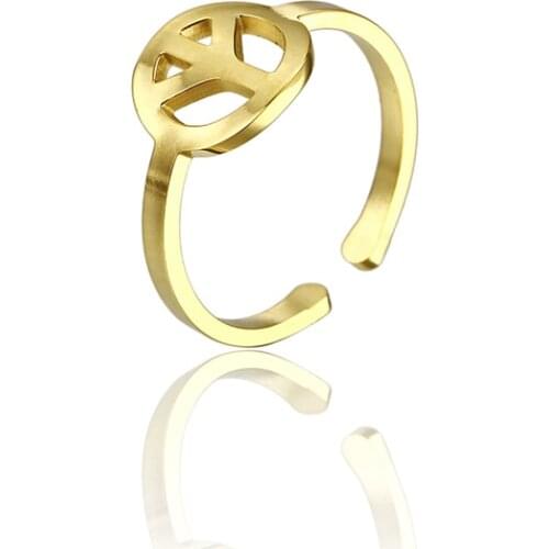 RIR Simple Golden Peace Adjustable Ring Symbolizes Peace Sign Boho Bohemia Hippie Jewelry Christmas Friendship Gift