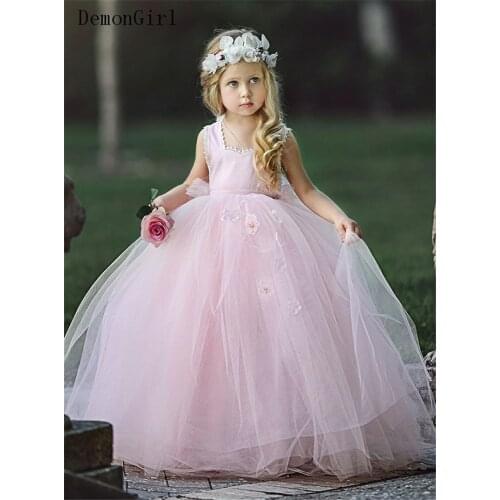 Pink Tulle Flower Girl Dress for Wedding Floral Ball Gown First Communion Dresses Kids Birthday Party Gowns