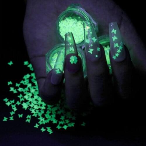 1 Box 1g Blue Nail Sequins Night Shining Glitter Fluorescent Butterfly Star Decoration DIY Nail Art