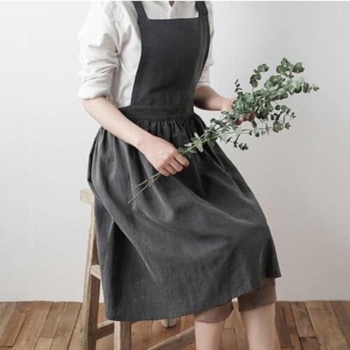 Nordic Simple Lady Women Apron Cotton Linen High-grade Kitchen Apron For Cooking Baking Restaurant Apron Solid Color