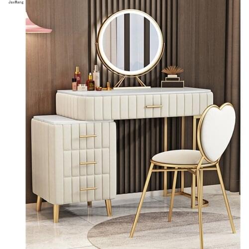 Modern Luxury Golden Dressing Table Bedroom Furniture Iron Dressers Salon with Drawer Makeup Table and Chair Combination