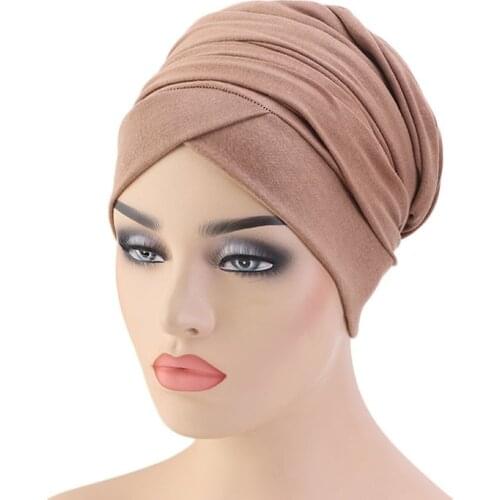 New Solid Color Cotton Magic Turban Hijab Head Wrap Extra Long Tube Indian Headwrap Scarf Tie