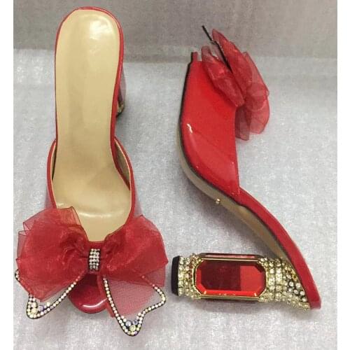 Women High quality bowtie peep toe sandals Chic rhinestone high heeled slippers shoes summer diamonds sandals EU35-41 BY688