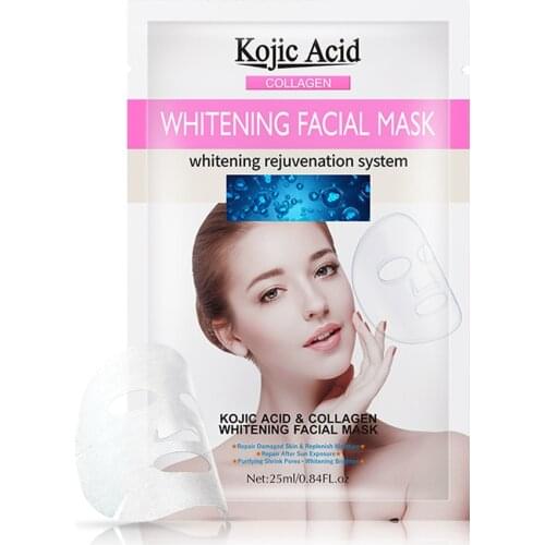 1PC Kojic Acid Collagen Whitening Facial Mask Smoothing Brighten Oil Control Prevents Aging Face Care Facial Pack Wrapped Mask