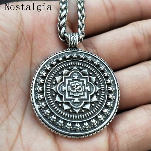 Nostalgia 1pcs Retro Tibet Spiritual Necklace Tibet Mandala YOGA pendant Necklace geometry amulet Religious jewelry
