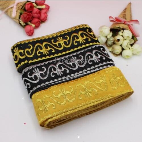 2''Gold appliqued braid lace ribbon iron on 10 colors black satin 5cm