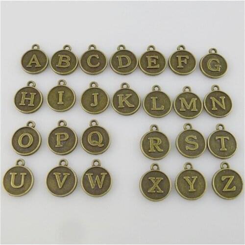 26pcs Round Vintage Alphabet Charms Capital Letter Beads Initial Pendants Alloy Jewelry Making Accessories DIY