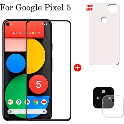 3 IN 1 Full Cover Front Tempered Glass For Google Pixel 5 Back Hydrogel Film Screen Protector For Google Pixel 5 Camera Lens