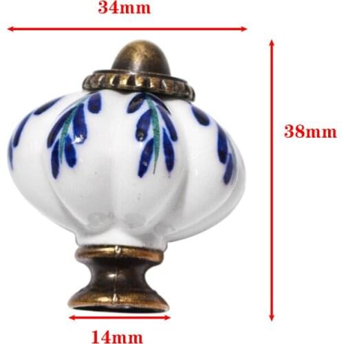 34mm Ceramic Pumpkin Drawer Knob Handle Single Hole Blue Leaf Hand Painted Cupboard Cabinet Dresser Pull Home Furniture Hardware