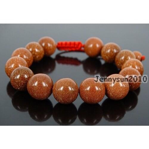 Handmade 12mm Adjustable Natural Gold Sand Gems Stone Round Beads Bracelet Healing Reiki 5 Strands/Pack