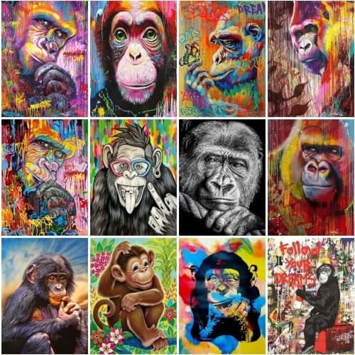 AZQSD 5D Diy Diamond Painting Full Square Drill Monkey Diamond Embroidery Animals Mosaic Rhinestones Pictures Handicraft Gift