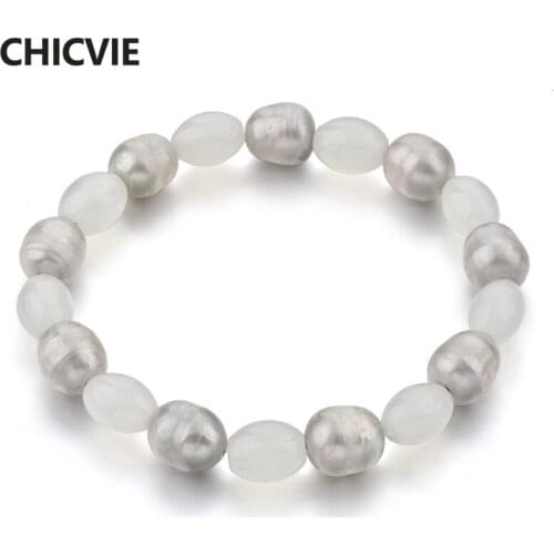 CHICVIE White Charm Natural Stone Custom Handmade Pearl Bracelets & Bangles Beads For Women Jewelry Making Bracelets SBR190019