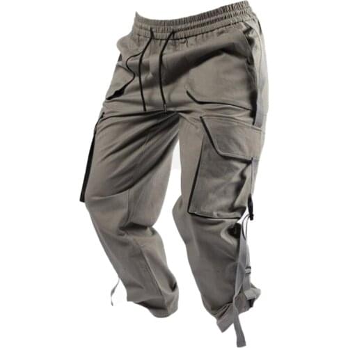 Retro Fashion Hip-hop Street Loose Daily Split Joint Multiple-pockets Mens Cargo Pants Jogging Pants Men