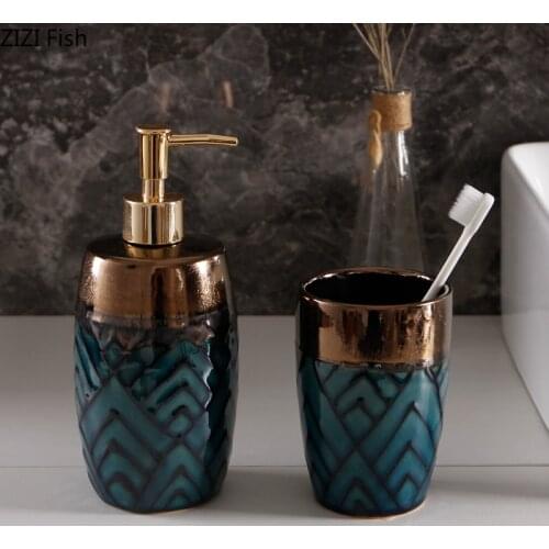 Retro Ceramic Bathroom Kit Soap Dispenser, Mouthwash Cup, Toothbrush Holder Wash Kit Home Bathroom Accessories Lotion Bottle