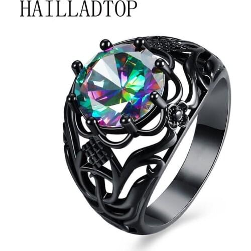 Hollow Black and Silver Crystal Ring Hot Sale Colorful Stone Zirconia Retro Ring Alloy Inlay Topaz Vintage Ring Gift Silvering