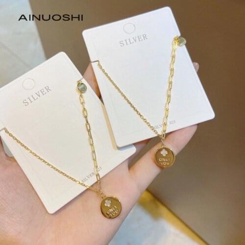 AINUOSHI 925 Sterling Silver Four Leaf Clover Shell ONLY YOU Pendant Necklace Woman Fashion Jewelry High Quality Exquisite Gift