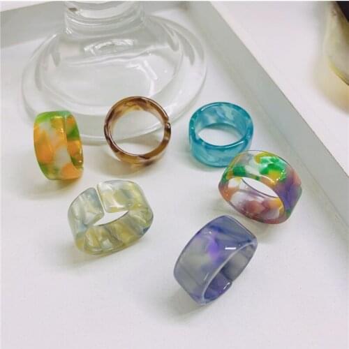Colourful Transparent Blooming Resin Ring For Women Adjustable Opening Finger Rings Jewelry Girls Summer Party Gifts