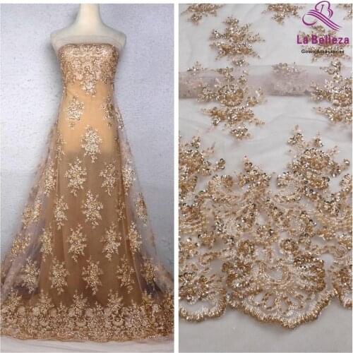 La Belleza 1yard beige beaded lace fabric,fashion gown lace fabric 49'' width