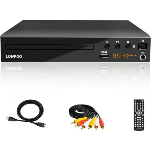 LONPOO Mini USB RCA DVD Player Region Free Multiple OSD Languages DIVX DVD CD RW Player LED Display HDMI-compatib Player