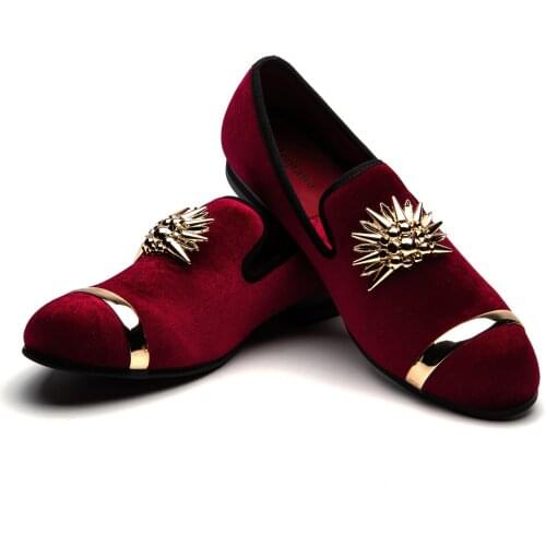 MEIJIANA New Paisley Designs Mens Velvet Loafers Fashion Party and Wedding Men Dress Shoes Handmade Metal Button Man Loafers