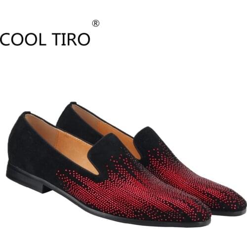 COOL TIRO Rhinestone Mens Loafers shoes Moccasins Prom Slip on Genuine Leather Wave designer Flats dress shoes Slippers men