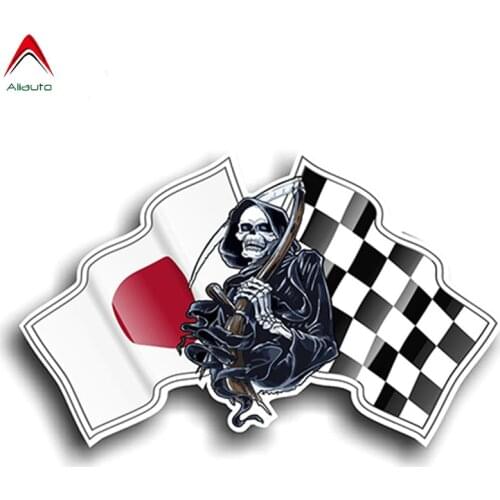 Aliauto Death The Grim Reaper Design with Japanese Hinomaru Flag Motif Car Stickers Automobiles Motorcycles Styling,13cm*8cm