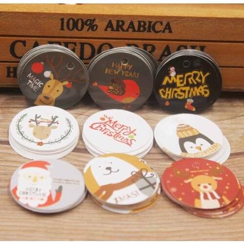 New 3*3cm circle shape 100pcs white /black /yellow christmas paper gift hang tag for christmas favors/baby toy display package