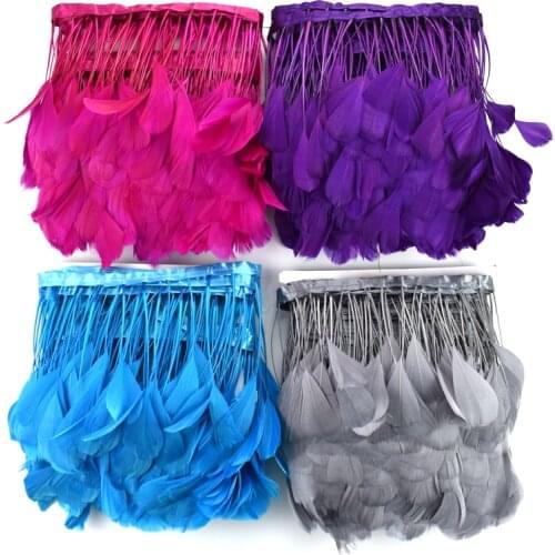 2Meter Stripped Coque Goose Feather Trim Ribbon on Tape Crafts Fringe Clothes Sewing Party Wedding Accessories Plumes Decoration
