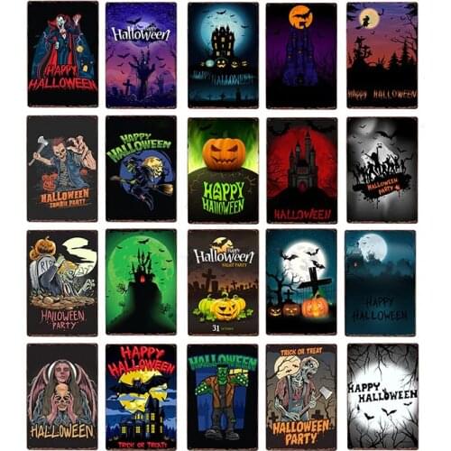 Halloween Party Poster Metal Tin Signs Vintage Coffee Bar Cafe Wall Art Painting Home Decor 20*30 Cm