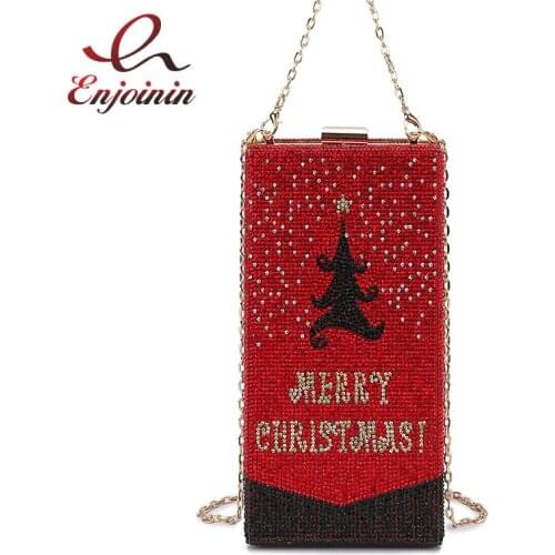 Luxury Diamond Red Christmas Party Evening Bag Clutch for Women Fashion Purses and Handbags Shoulder Chain Bag Crossbody Bag