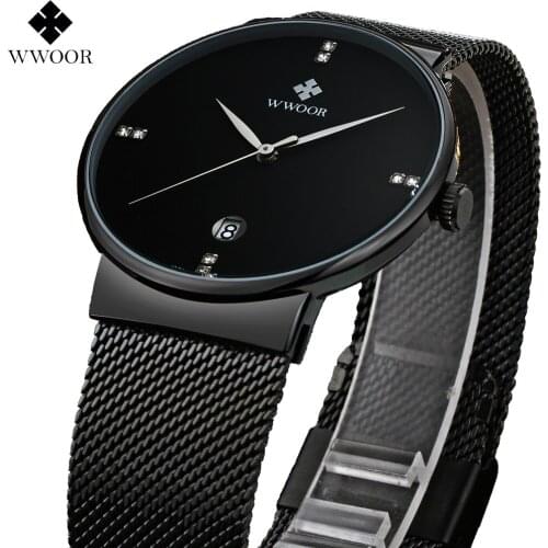 Luxury Wwoor Brand Men Watches Full Steel black Band Ultra Thin Date Calendar Casual Quartz Watch Wristwatches Male Montre Homme