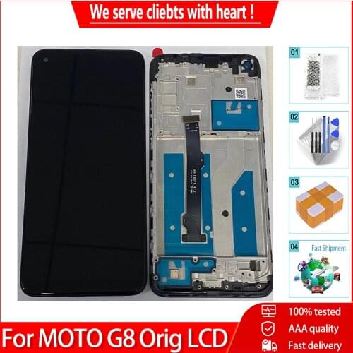 6.4'' Original For Motorola Moto G8 LCD Display Touch Screen With Frame Tested Digiziter Panel Assembly Replacement Parts