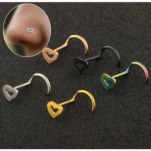Richkeda Store New 2021 New Fashion Stainless Steel Nose Studs Heart Shape Multicolor Nose Rings Nose Studs Hooks Nose Piercing