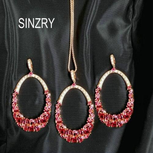 SINZRY Luxury jewelry set AAA Cubic Zirconia elegant oval shape big exaggerated pendant necklace earring sets party