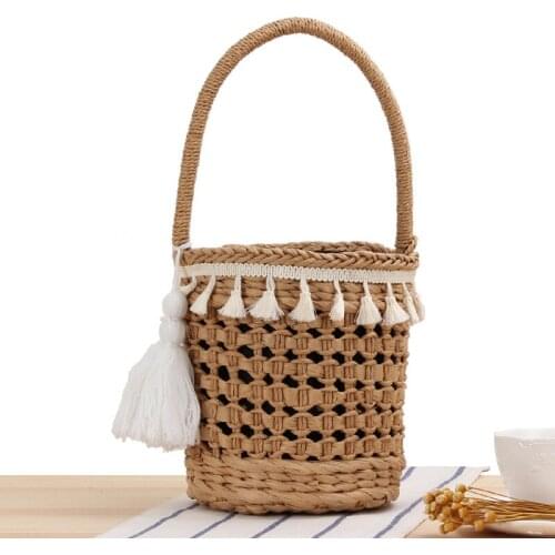 Straw Bags Women Shoulder Bag Woven Bucket Bag Summer Beach Bag Holiday Vocation