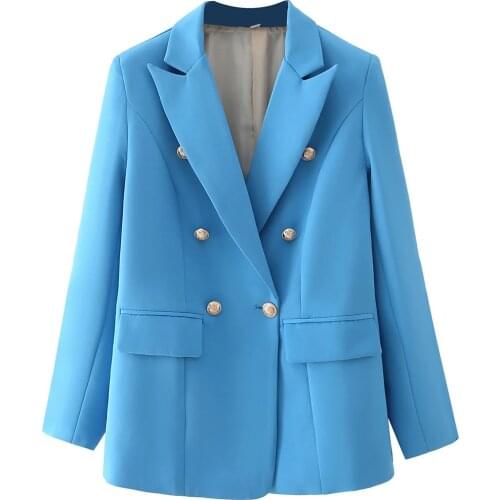 ZA Women 2021 Fashion Solid Color With Metal Buttons Blazers Coat Vintage Long Sleeve Female Outerwear Chic Tops