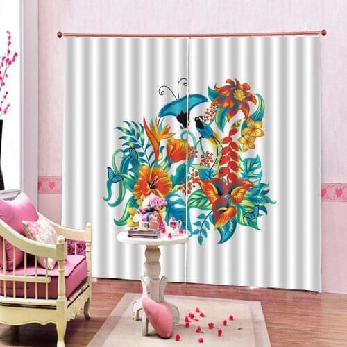Customized 3D Curtains Birds and Flowers Shower Curtain For Living room Polyester Fabric Home Decor Bath Curtains with Hooks