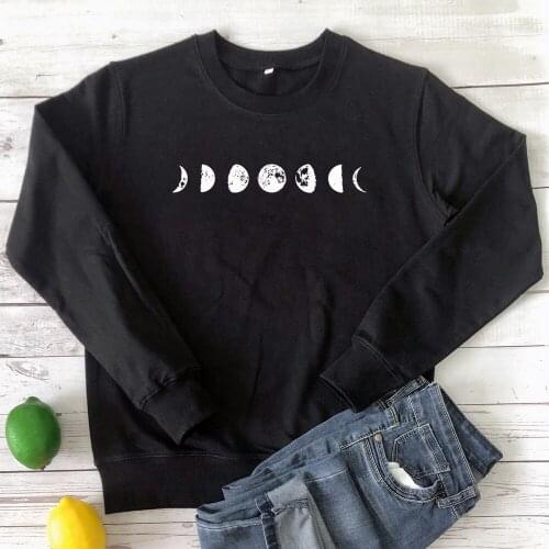 Moon Phase Sweatshirt Unisex Astronomy Full Moon Printed Pullovers Casual Women Long Sleeve Lunar Phase Graphic Sweatshirts