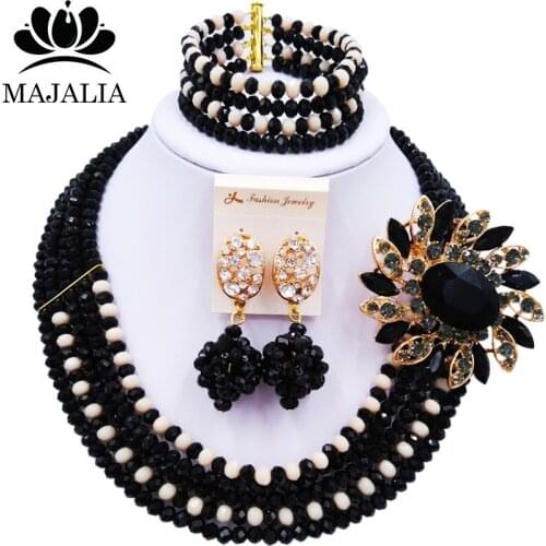 Majalia Fashion Classic Nigeria Wedding African Beads Jewelry Set Black Crystal necklace Bridal Jewelry Sets 5ST0026